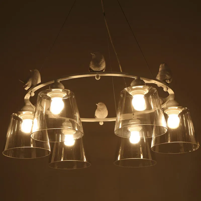 Modern Lumina Pandantiv Lampă E27 220V Pentru Decor Sala de Mese, Living Suspendare Corpuri Abajur de Sticla Rasina Pasăre de Fier Alb