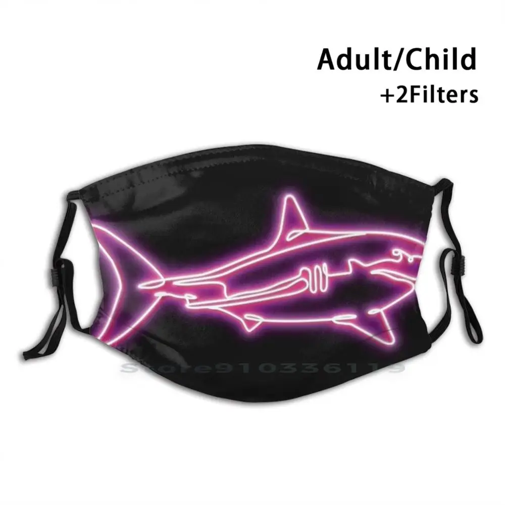 Marele Rechin Alb Neon Roz Design Anti Filtru De Praf Lavabil Masca De Fata Copii Rechin Rechin, Pește Selachophile Ocean Mare Fin Fălci