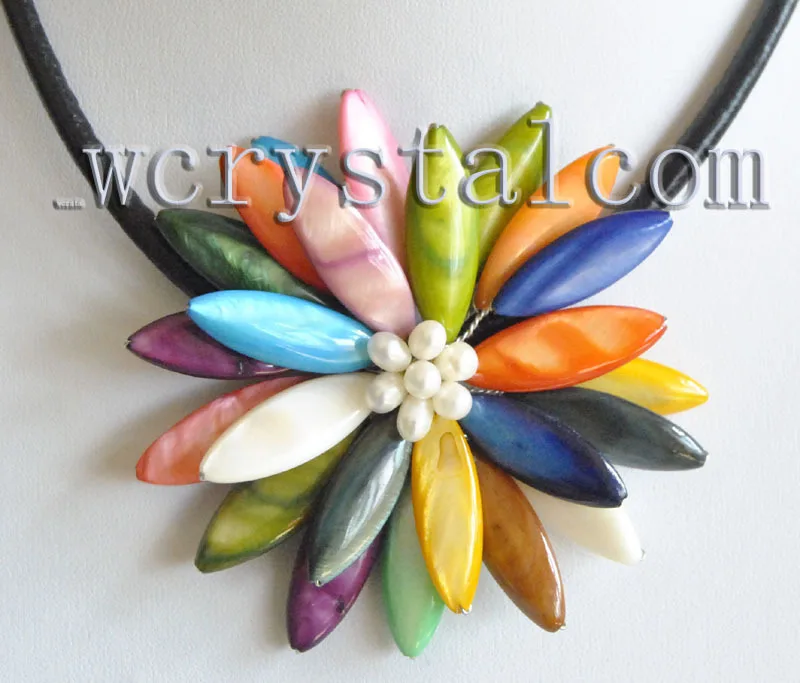 Multicolor Lung Oval Mare Coajă Floare Colier Floare Pandantiv Femei Bijuterii Handmade