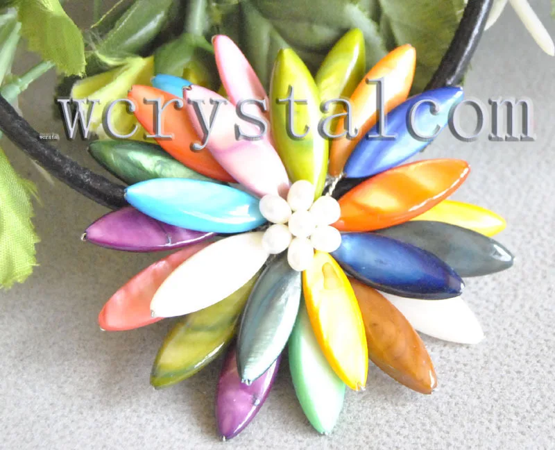 Multicolor Lung Oval Mare Coajă Floare Colier Floare Pandantiv Femei Bijuterii Handmade