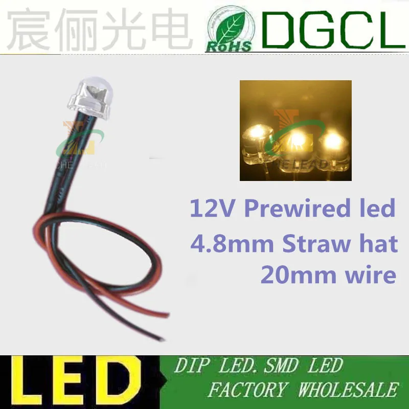 DC12V Lampa led iluminat DIY Pre Fir led-uri Alb Cald 5mm led-uri dip 20mm cablu led 4.8 mm pălărie de Paie precablat led-uri