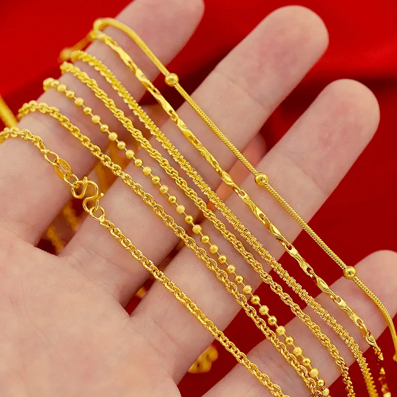 Aur pur de Culoare Coliere pentru Femei Nunta Nupțial Colier de Lanț de 18inch Collier de sex Feminin Cravată de Aur din Africa de Bijuterii Bijoux Cadouri