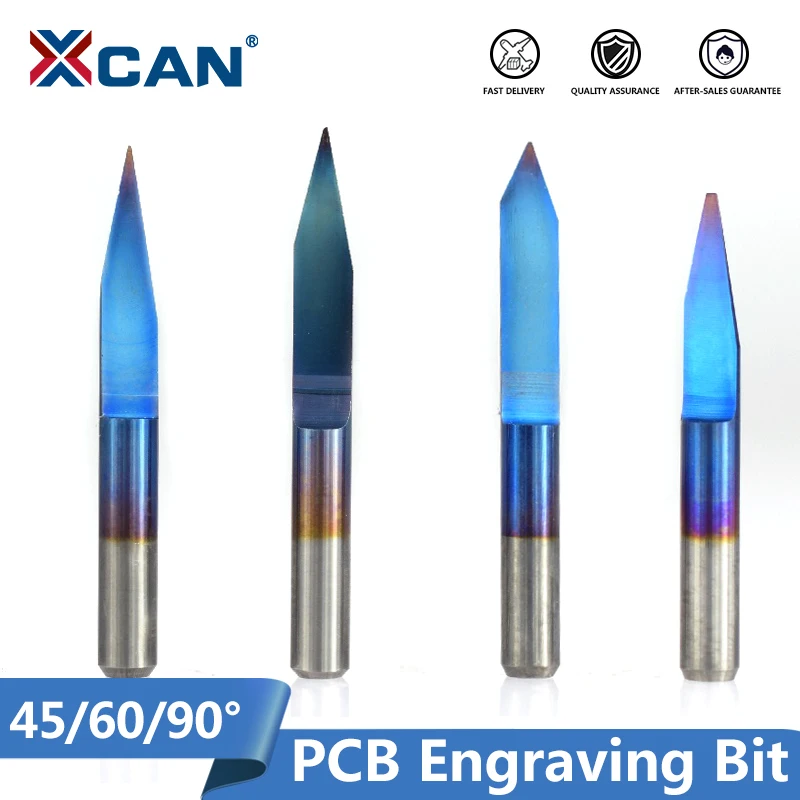 XCAN V Forma de freze 10buc 45/60/90 Grade Albastre Acoperite cu Fund Plat Carbură de PCB Gravură Biți Router CNC Cutter