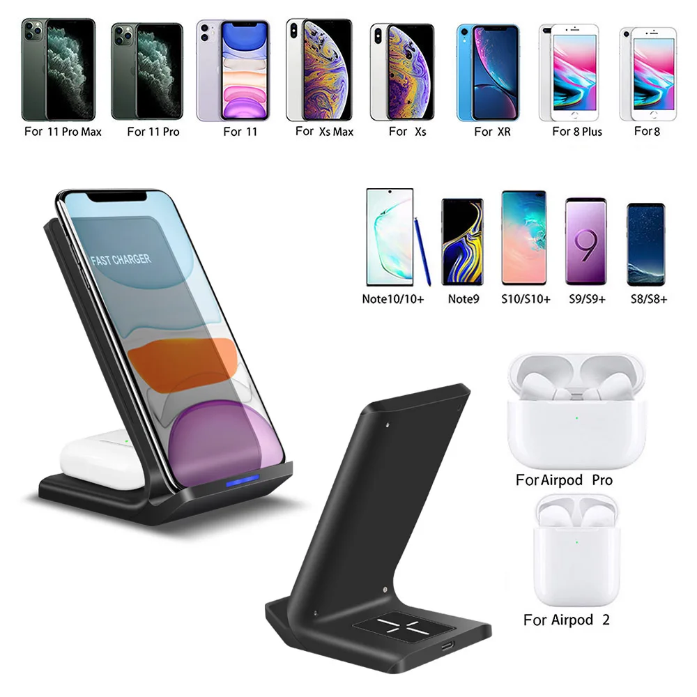 15W 2 in 1 Încărcător Wireless Qi Stand Pentru iPhone 11 XS XR X 8 Airpods Pro Rapid de Încărcare Stație de Andocare pentru Samsung S20 S9 S10 Muguri