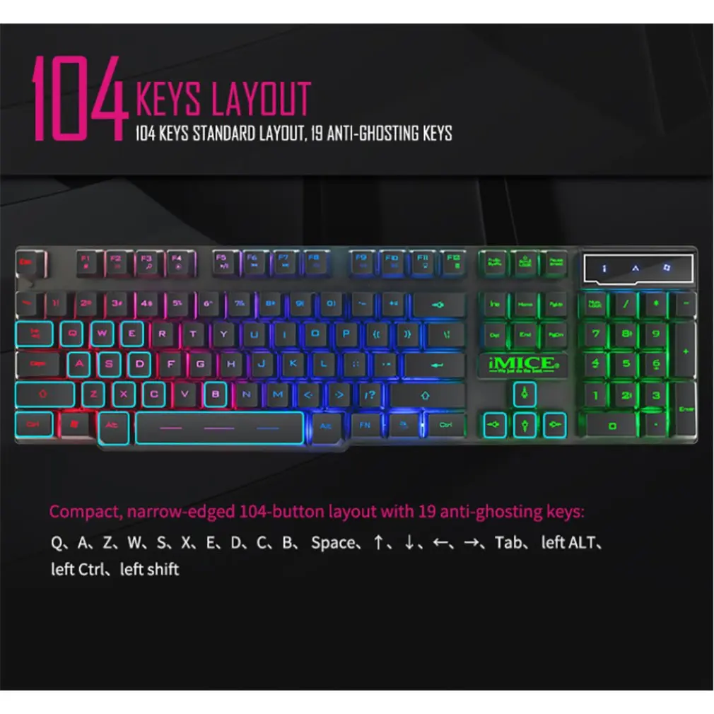 AK-600 Gaming Keyboard 104 Taste cu iluminare RGB Tastatură Mecanică de Joc Tastaturi cu RU Autocolant pentru PC, Laptop