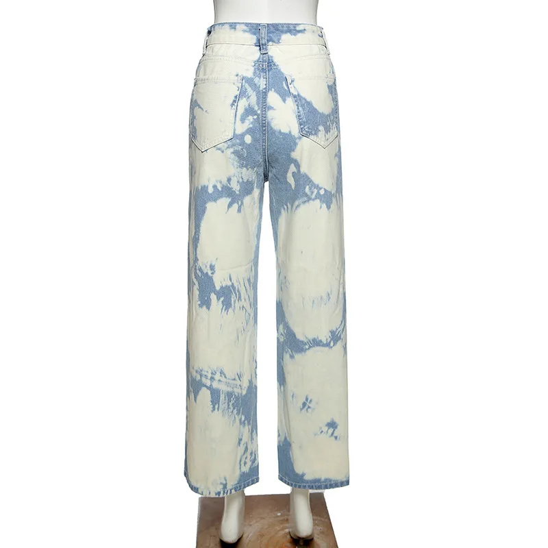 Tie Dye Print de Înaltă Talie Umflat Mama Blugi Femei se Încadrează În 2020 Y2k ' 90 Streetwear Haine Largi Picior Albastru Vintage Prietenul Pantaloni Denim