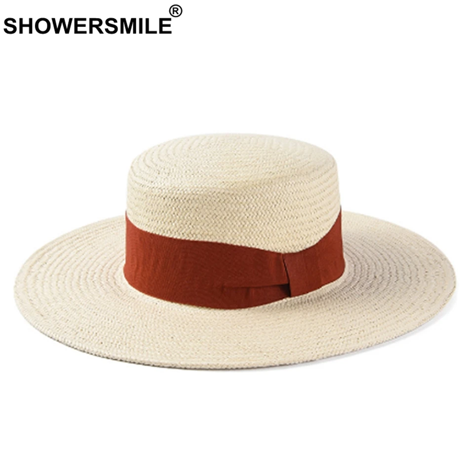 SHOWERSMILE Margine Largă Pălării de Soare Pentru Femei Hârtie de Paie, Pălării Panama sex Feminin, Panglica Albastra Eleganta de Vara Beach Capac Doamnelor Anti-uv Pălărie