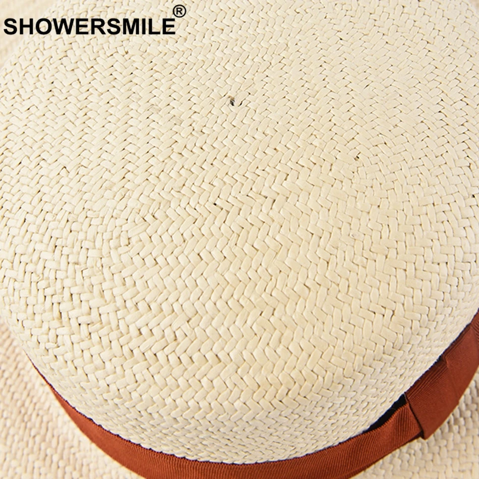 SHOWERSMILE Margine Largă Pălării de Soare Pentru Femei Hârtie de Paie, Pălării Panama sex Feminin, Panglica Albastra Eleganta de Vara Beach Capac Doamnelor Anti-uv Pălărie