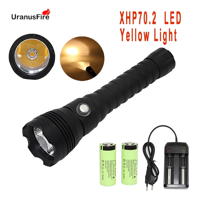 Super Luminozitate XHP70.2 LED-uri de Scufundări Lanterna Lumină Galben-4000 Lumeni Lanterna Tactice 26650 Subacvatice 100M xhp70 lumina