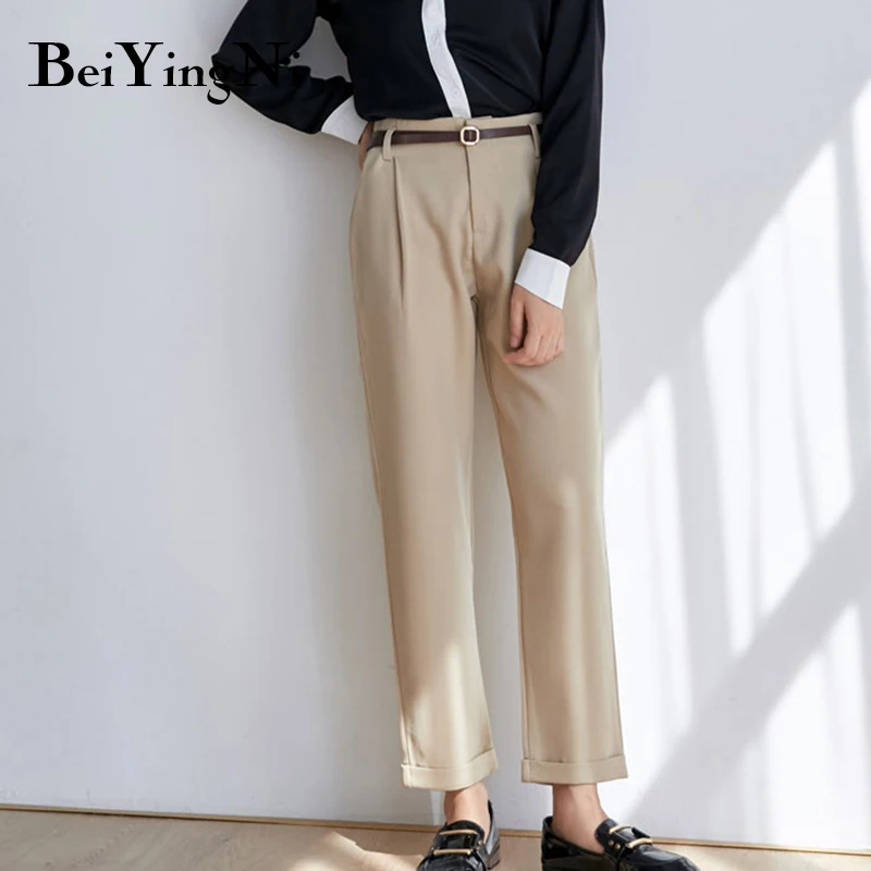 Beiyingni Femei Pantaloni Cu Curea Vintage Elegant Solid Liber Casual coreean Birou Doamnelor Pantaloni OL Înaltă Talie Pantaloni Harem 2020