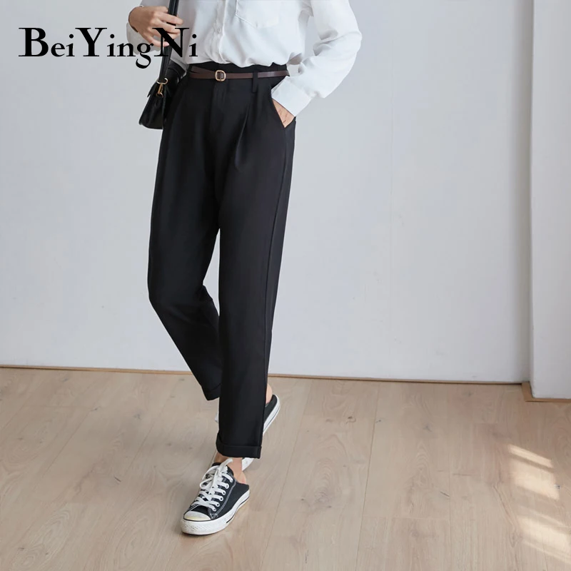 Beiyingni Femei Pantaloni Cu Curea Vintage Elegant Solid Liber Casual coreean Birou Doamnelor Pantaloni OL Înaltă Talie Pantaloni Harem 2020