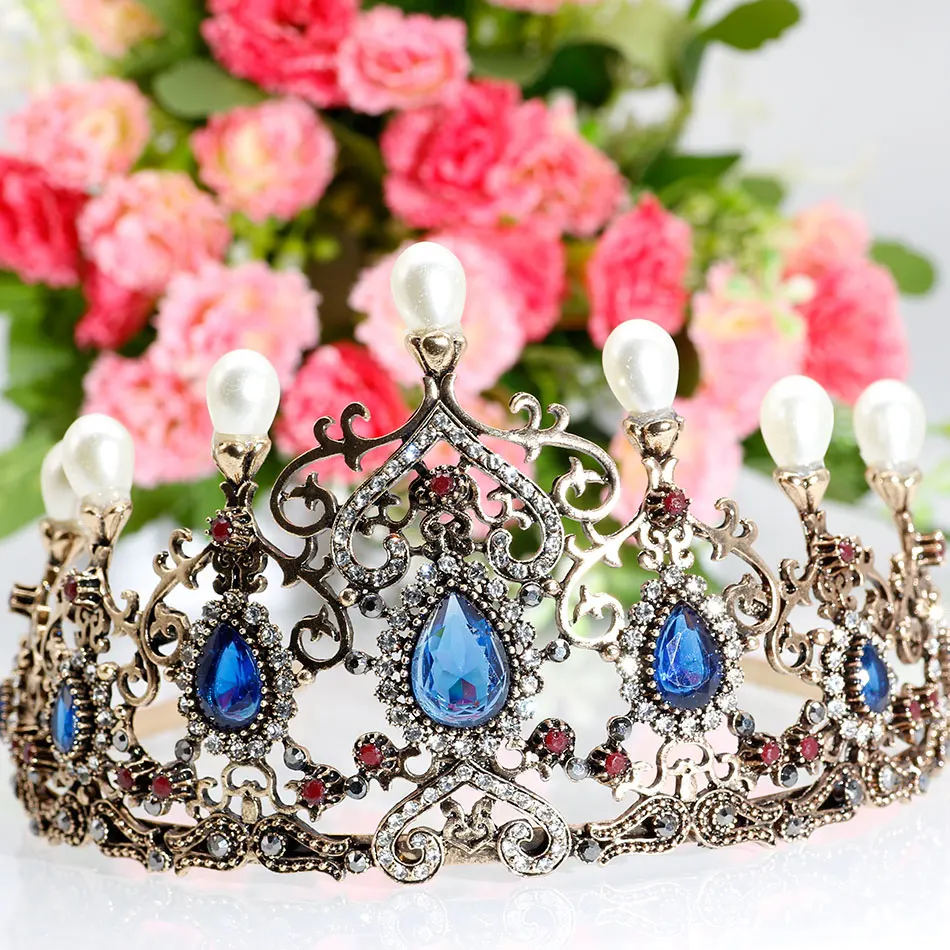 SUNSPICE-MS de Lux de Epocă de Aur Antic Cristal Pearl Tiara Coroana de Păr de Nunta, Accesorii de Mireasa Petrecere Bijuterii Mari Benzi