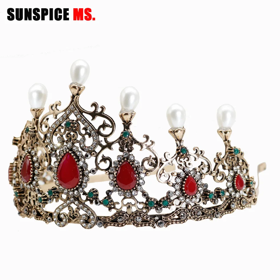 SUNSPICE-MS de Lux de Epocă de Aur Antic Cristal Pearl Tiara Coroana de Păr de Nunta, Accesorii de Mireasa Petrecere Bijuterii Mari Benzi