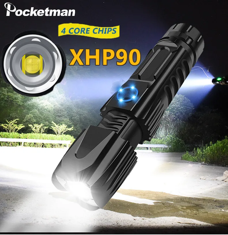 Strălucitoare XHP90.2 LED-uri Lanterna XLamp Tactice rezistent la apa Lanterna cip Inteligent de control Cu fundul de atac con USB reîncărcabilă