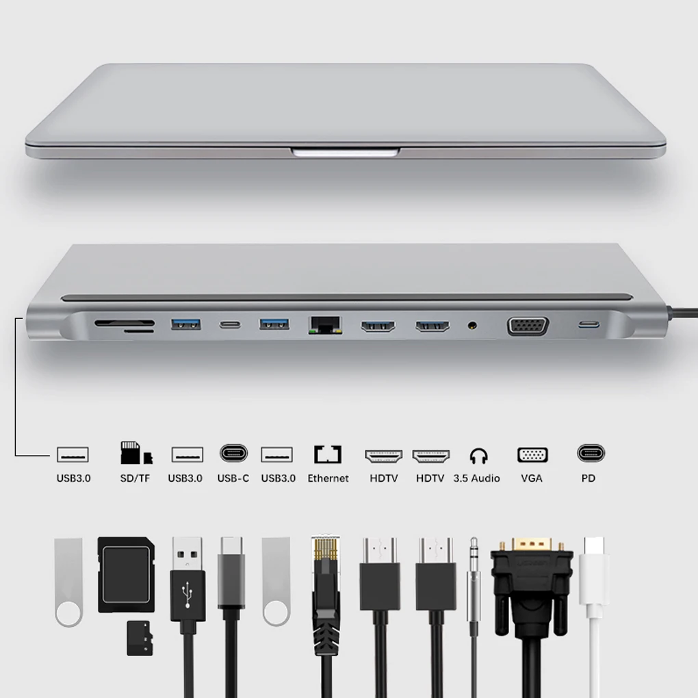 12 în 1 Tip C Hub USB 3.0 Cititor de Carduri Dual 4K RJ45 VGA USB HUB Multi-Adaptor USB-C Docking Station Pentru MacBook Pro