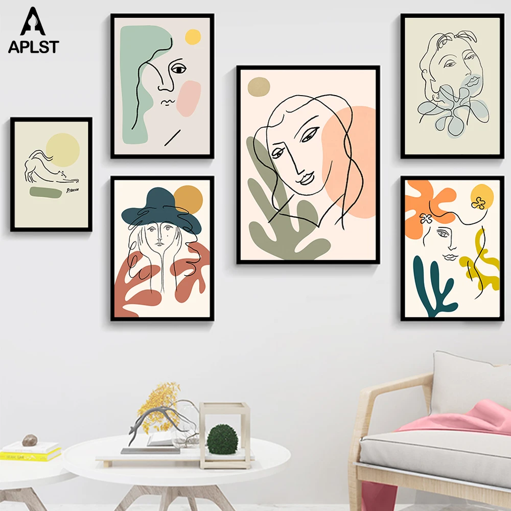 Nordic Moda Abstract Față De Femei Matisse Linie De Desen De Poster & Printuri Colorate Fete Panza Pictura Arta De Perete Poze Dormitor