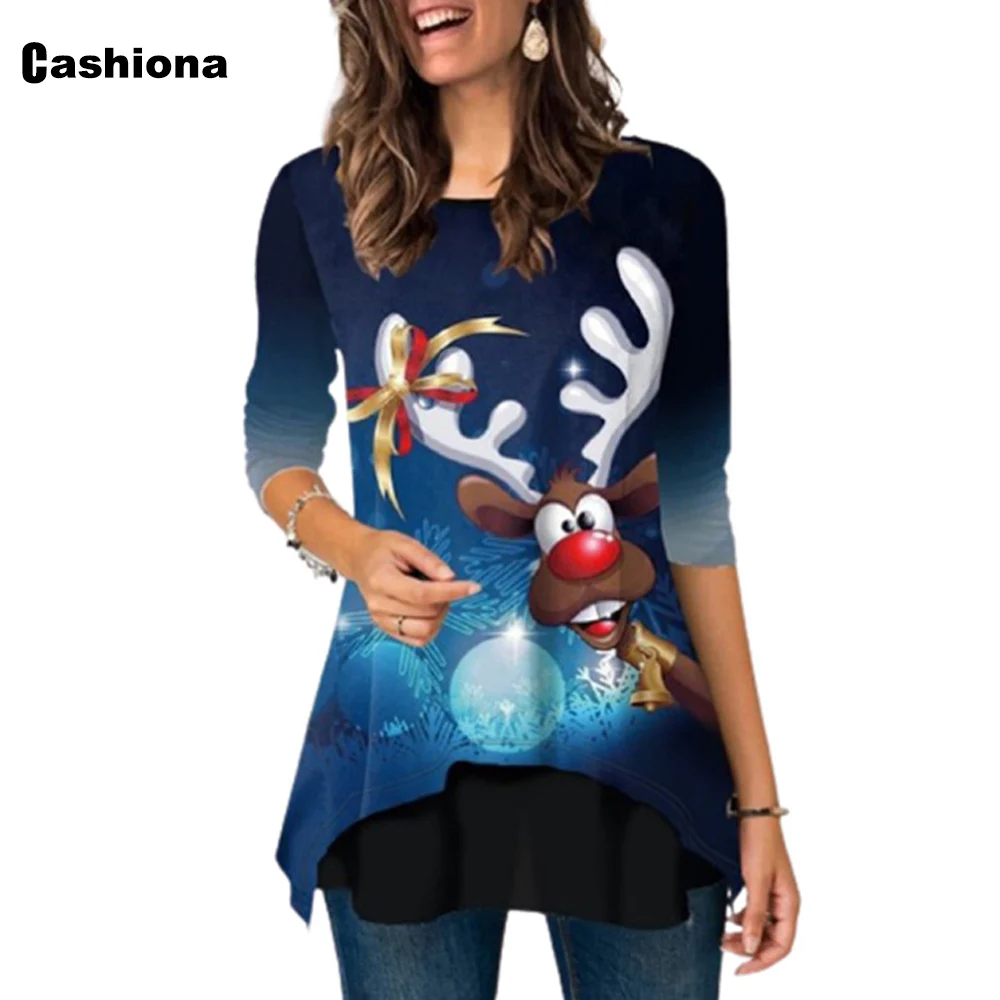 Plus dimensiune 4xl 5xl Femei Top Iarnă Crăciun 3D Print T camasa Trendy 2020 Nou Mozaic Teuri Sărbătorile Casual Tricou Vrac Femme