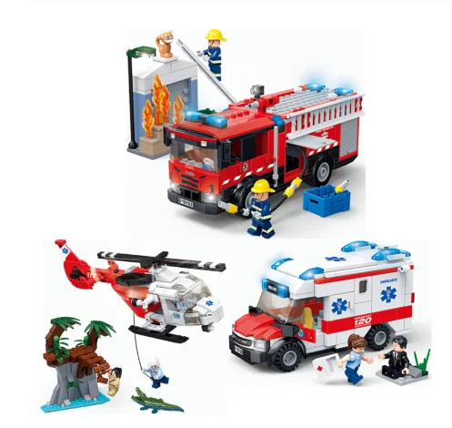Blocuri elicopter Medical de ambulanță de salvare de incendiu scara serie particule mici băiat bloc jucărie caramida de Învățământ cadou