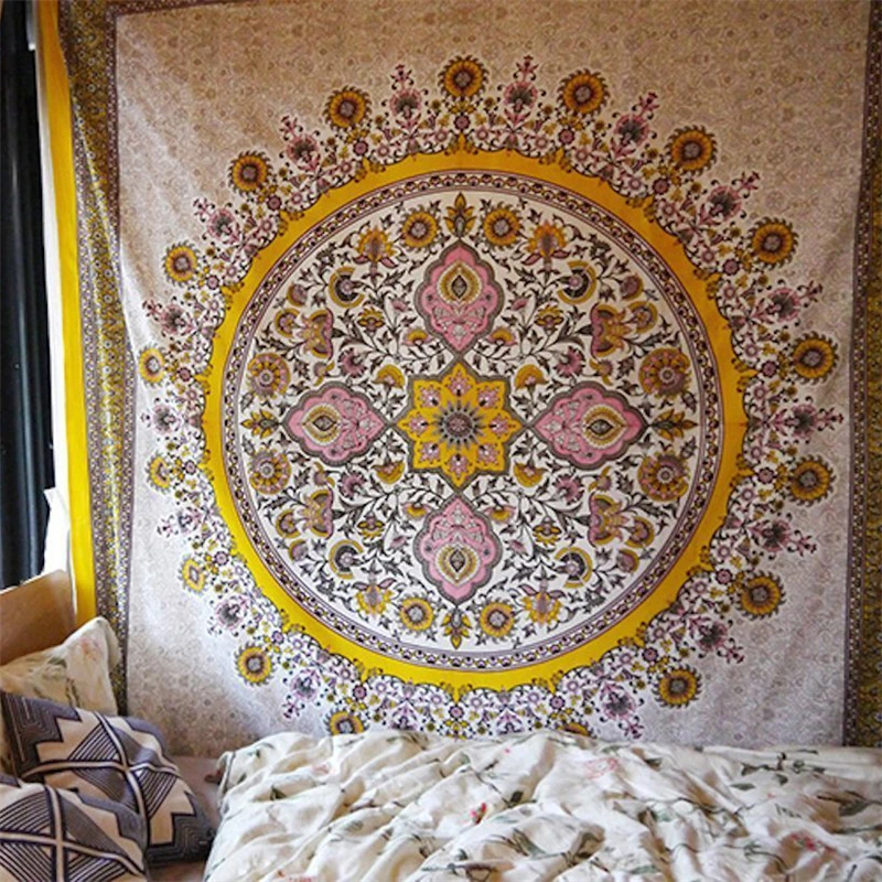 Mandala Tapiserie Macrame Agățat De Perete Hippie, Boho De Perete Decor Pânză Tapiserii Frunze Florale Psihedelice Tapiserie Hartă A Lumii, India