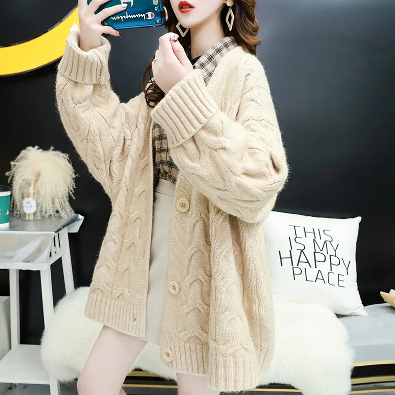 Moda Tricotate Cardigan pentru Femei Haina Solid 2020 Moda de Primăvară V Gâtului Maneca Lunga Stil coreean Pulover Haina Topuri Doamna ține de cald