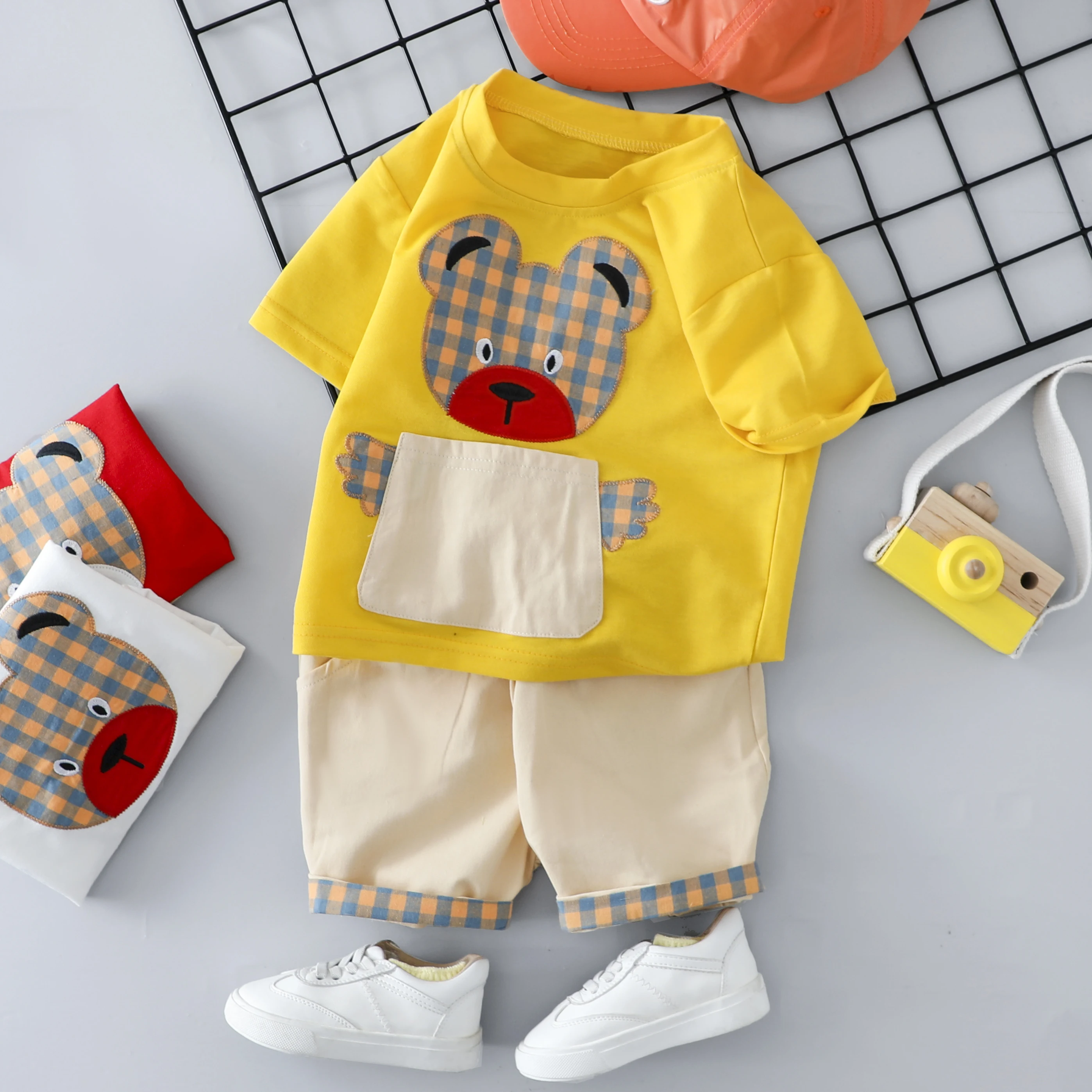 Copilul Baieti Set Haine de Vara de Îmbrăcăminte pentru Sugari Ursul Desene animate O-neck Bumbac T-Shirt Suit Copii Costum
