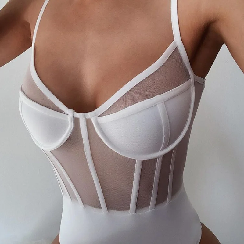 Sytiz Sexy Scăzut Piept Body 2020 Femei de Moda de Vară fara Spate Plasă de Spaghete Curea Body Haine de Petrecere