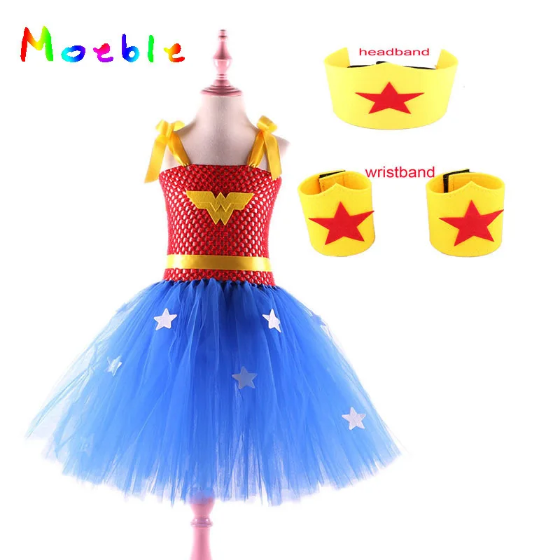 Super-erou Wonder Woman Cosplay Ziua Fete Tutu Rochie de Printesa de Halloween Costum de Crăciun pentru Copii Rochii de Partid pentru Fata 1set