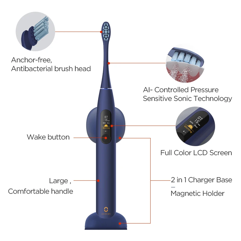 2020 Oclean X Pro Sonic Periuta de dinti cu Ecran Tactil rezistent la apa IPX7 3 Moduri de Periaj APP Perie de dinti pentru Adulti Încărcare Rapidă