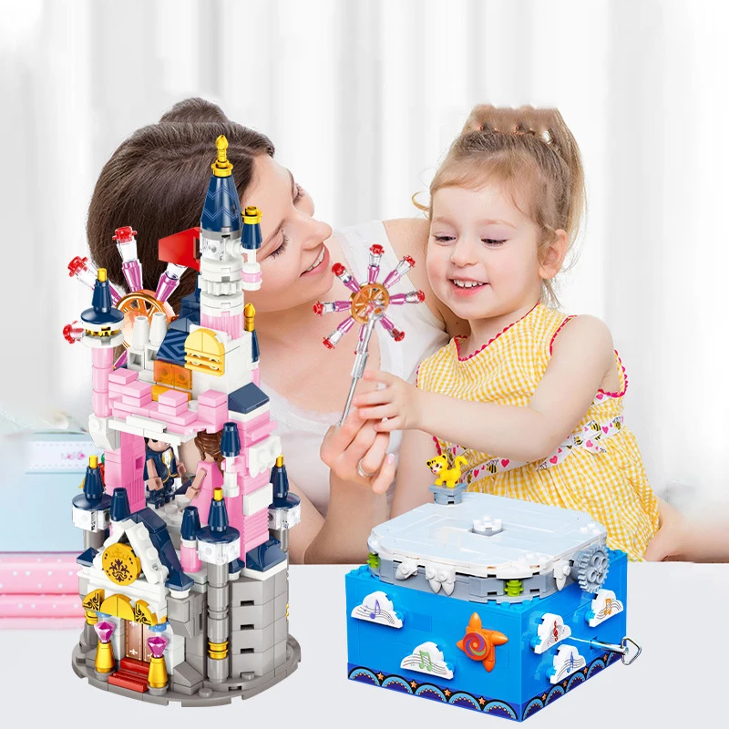 Roata Ferris Castelul de Rotație Cutie de Muzică Model de Blocuri de Constructii Montaj Cărămizi Set Jucarii pentru Copii Fete de Cadouri de Craciun