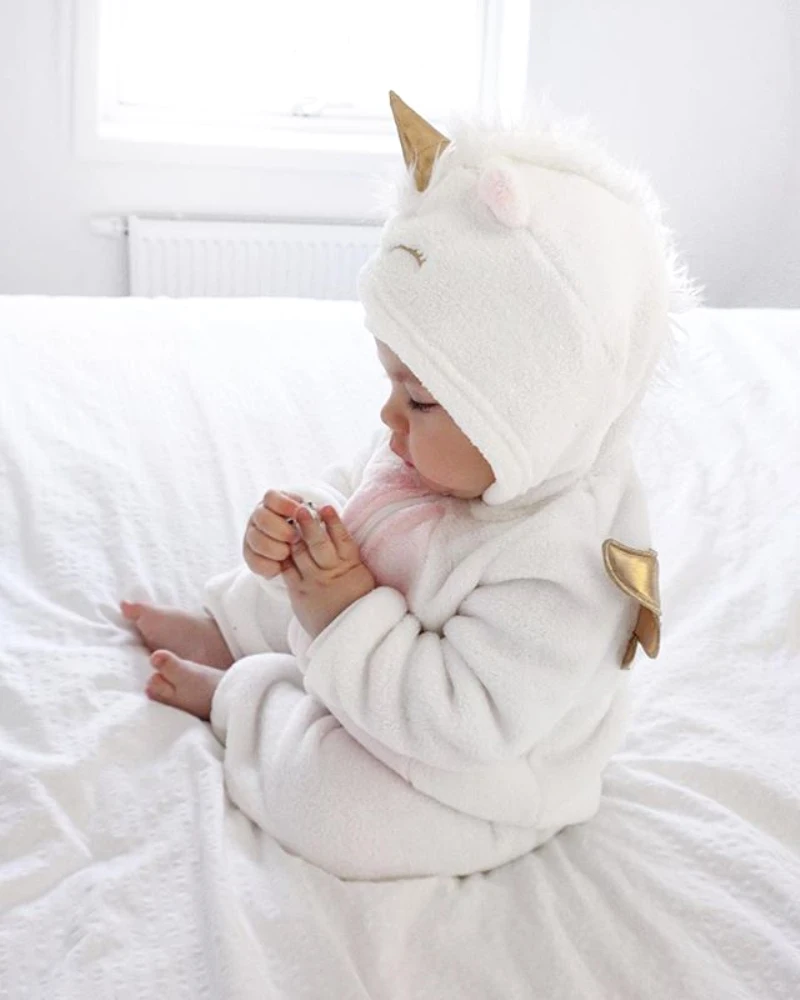 Fetita 3D Unicorn Flanel Salopetă Fete de Moda Desene animate cu Gluga cald Fermoar Salopeta Nou-născut Romper Haine