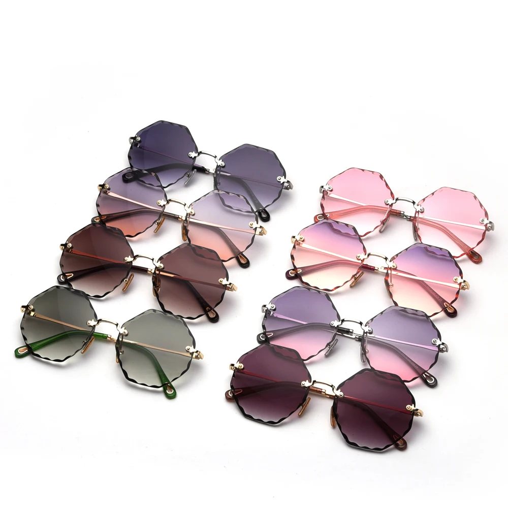 Peekaboo femei doamnelor fără ramă de ochelari de soare poligonale de vară stil rotund octogonal ochelari de soare verde maro roz metal
