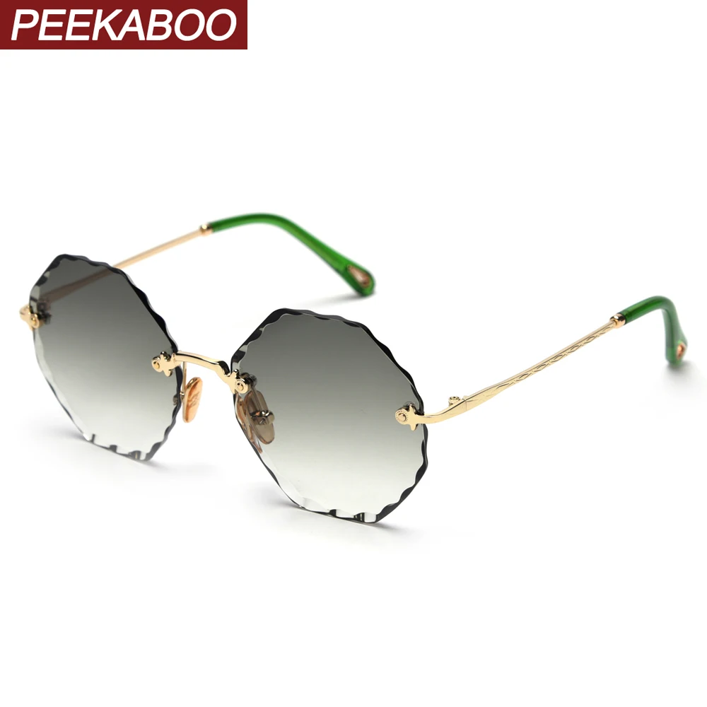 Peekaboo femei doamnelor fără ramă de ochelari de soare poligonale de vară stil rotund octogonal ochelari de soare verde maro roz metal