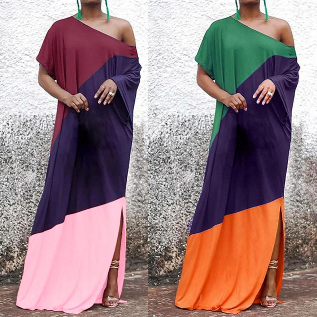 Vara Rochie de Culoare mozaic Femei vara Vrac lounge purta slash gât halat split moda streetwear Îmbrăcăminte