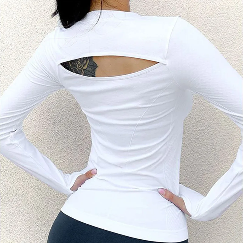 SALSPOR Yoga Tricouri Femei Sport Solidă Respirabil Slim Fit Gym Maneca Lunga Top de Fitness Execută Antrenament Culturism Tricou Energie