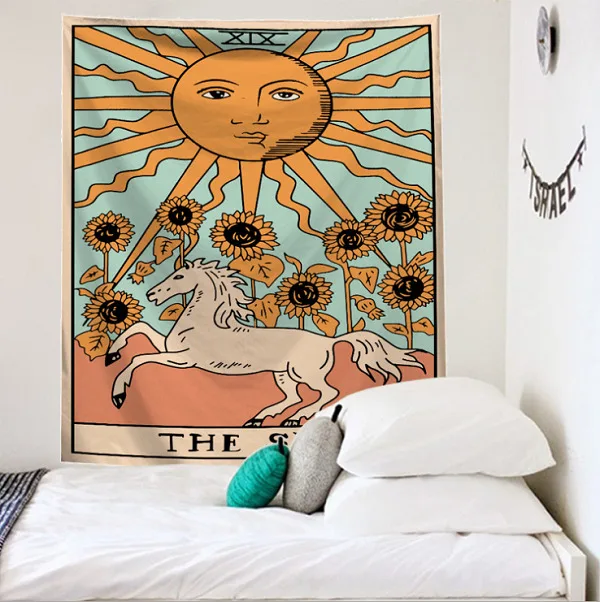 Mandala Carte de Tarot Model Pătură Tapiserie de pe Perete Tapiserii Dormitor Cuvertură Arunca Acoperi Soarele, Luna Decor de Perete 90*60CM