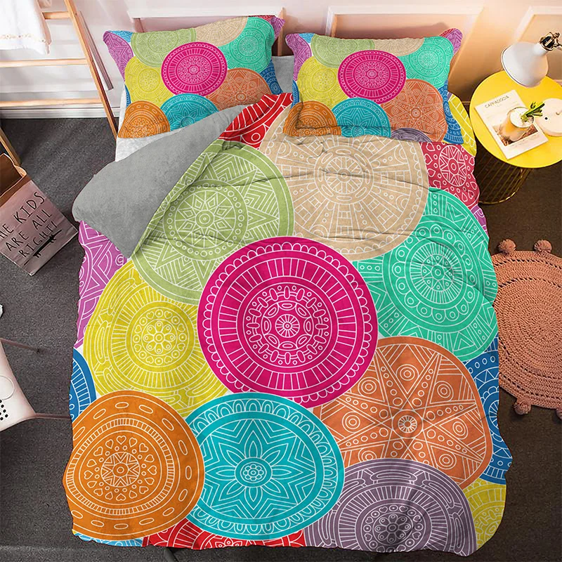 Colorate Indian Mandala Seturi de lenjerie de Pat Casă de Decor 2/3pcs Quilt Carpetă Acopere Stabilit Regele Regina Twin Dimensiune Textile de Casa