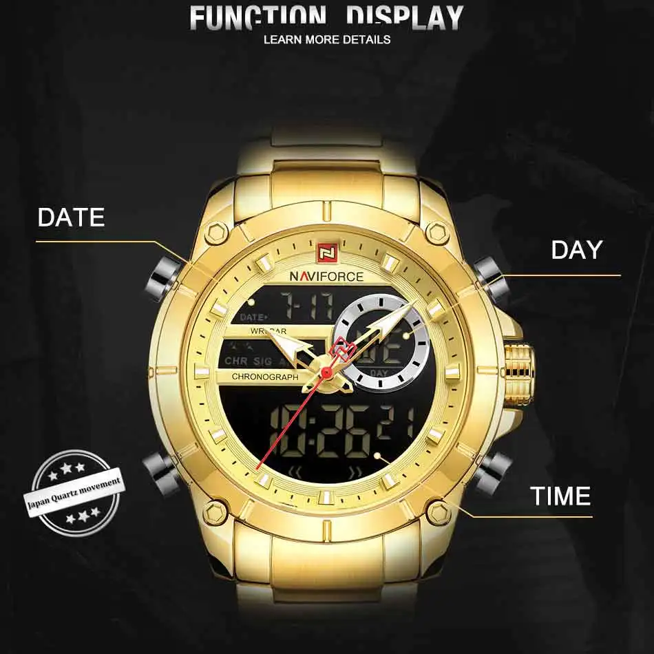 Bărbați Ceas Brand de Top de Lux NAVIFORCE Analog Digitale Ceasuri pentru Bărbați din Oțel Inoxidabil Militare de Sport de sex Masculin Ceas Relogio Masculino