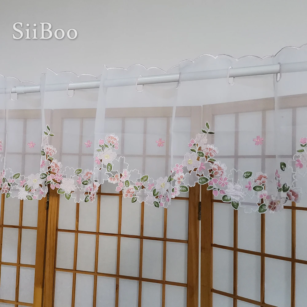 Stil coreean roz broderii florale jumătate-cortina bay fereastră perdele tul de cafea, bucătărie cameră cortinas rideaux SP5446