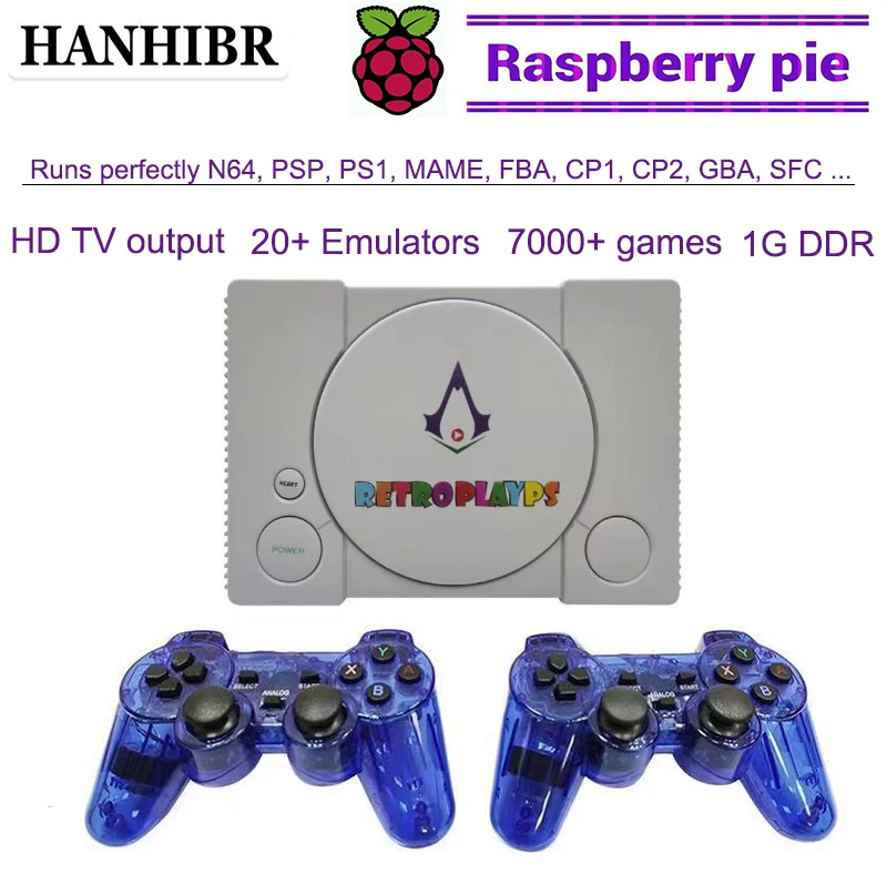HANHIBR Raspberry Pi consola TV HD video, consolă de jocuri retropi sistem n64 jocuri ps1 jocuri psp pi băiat built-in 7000+ jocuri gamepad