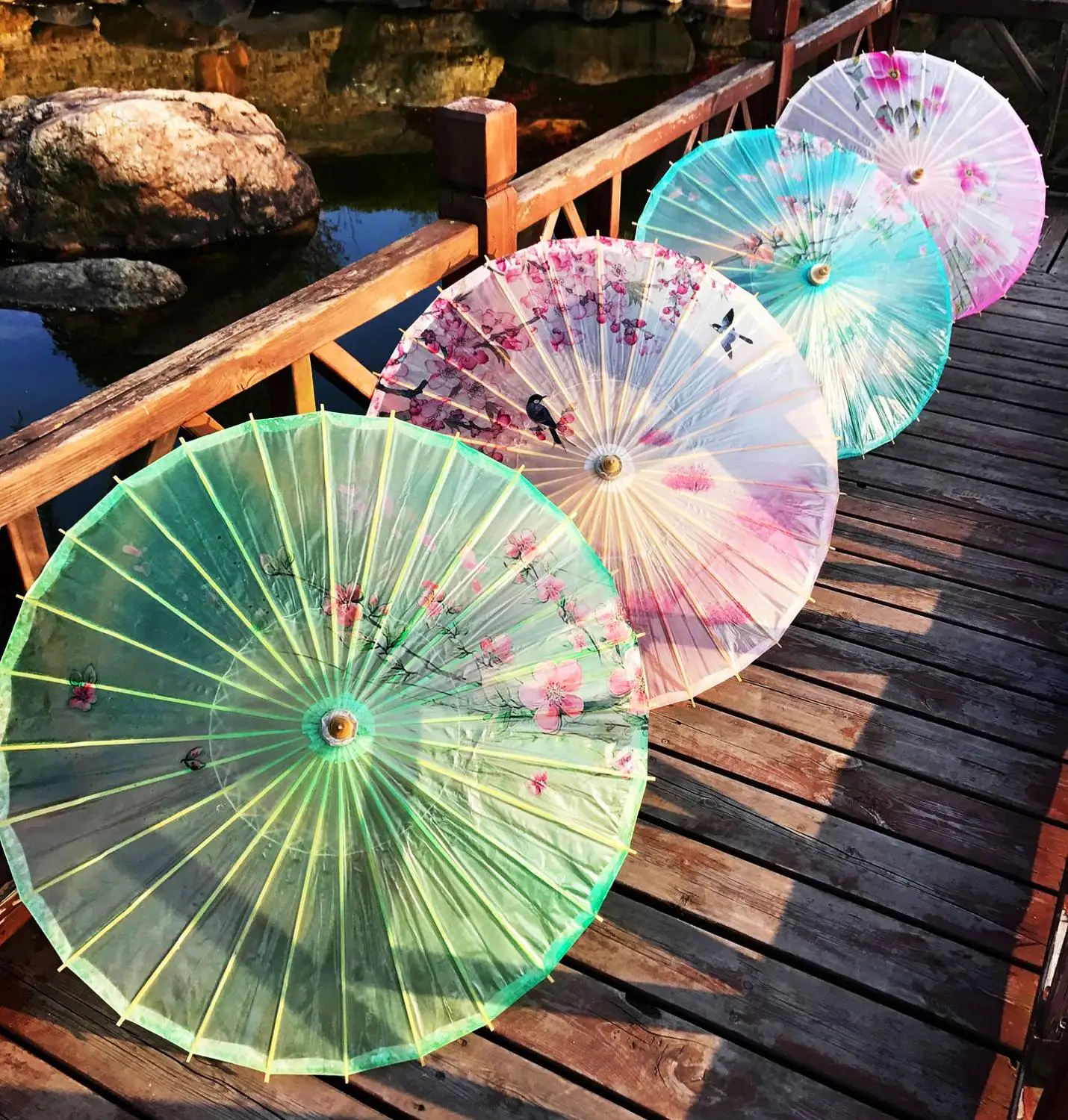 Uns De Hârtie Pliere Umbrela Din Lemn De Ploaie Femei Decor Transparent Dans Umbrela Floare Bujor Chinezesc Umbrela Japonia Umbrelă De Soare