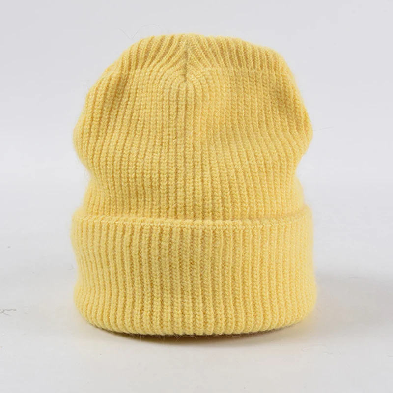 2020 Moda Cald Blana De Iepure Beanie Fete Solid Capota Femei Skullcap Căciuli Moale Pălării Tricotate Pălărie De Iarnă De Sex Feminin Stil Material