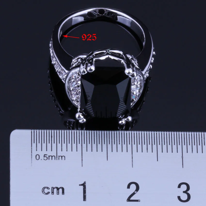 Orbitor Negru Pătrat Cubic Zirconia Albe CZ Placat cu Argint Inel V0606