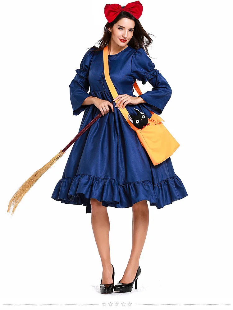 Adult Kiki Costum Kiki ' s Delivery Service Rochie Albastră Oversleeve Bowknot Sac Femeie Vrăjitoare de Halloween Cosplay Costum de Înaltă Calitate