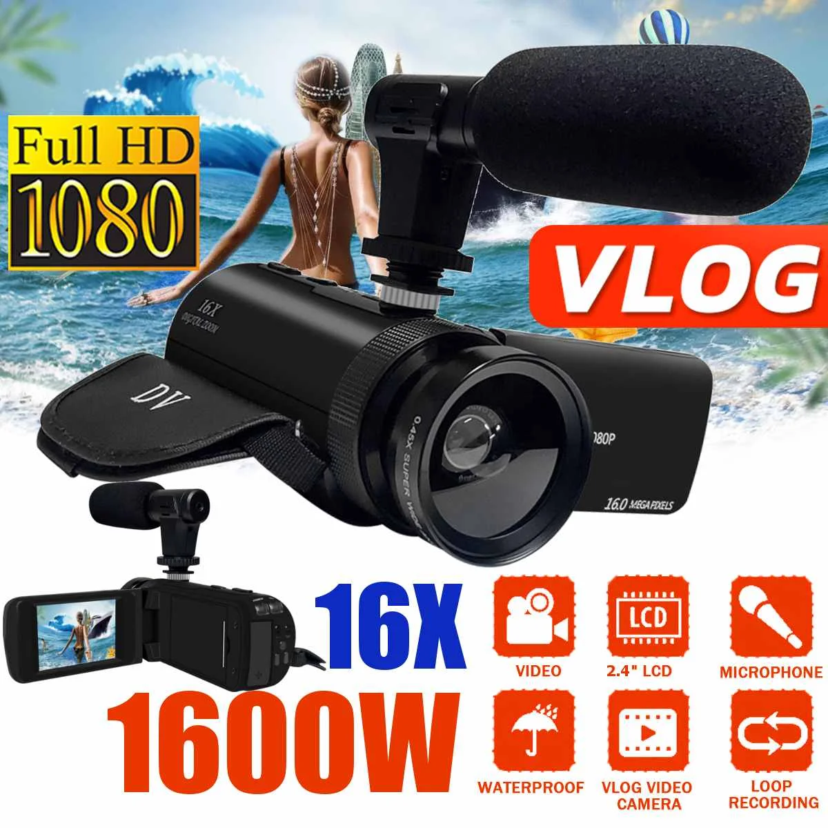 Profesionale HD 1080P Camera Video Camera Video de 24MP Viziune de Noapte HDMI 2.4 Inch Ecran 16X Zoom Digital de Camera cu Microfon