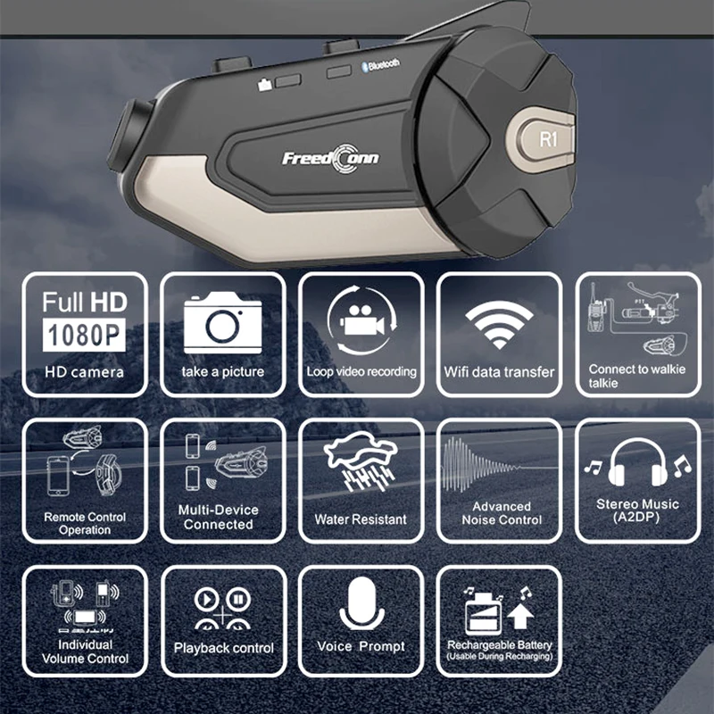 Casca motocicleta Cască HD 1080P Camera Bluetooth 4.1, WiFi Recorder Interfon Video capture Transmisie WIFI Dispozitiv de Vizualizare