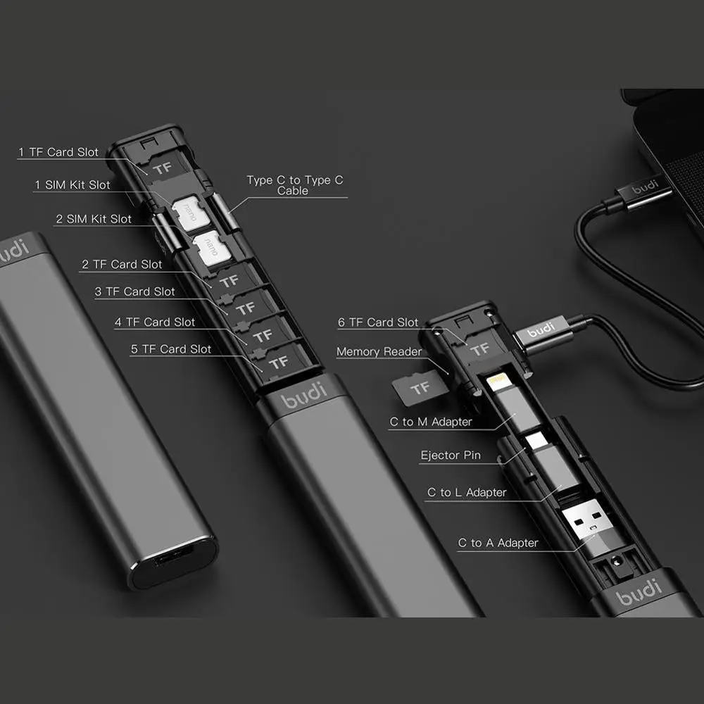 BUDI Multi-funcția Smart Adaptorul de Card de Stocare Cablu de Date USB Box Universal pentru iPhone Xiaomi, Huawei Profitabilă Consumabile Telefon