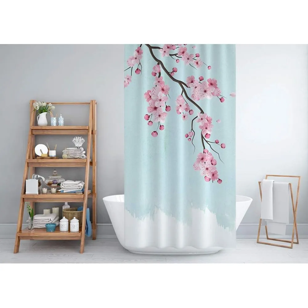 Zethome Sakura Perdea de Duș 180 x 200 cm, Print Digital Design Modern Țesătură de Poliester Impermeabil, Lavabil de Mucegai (71