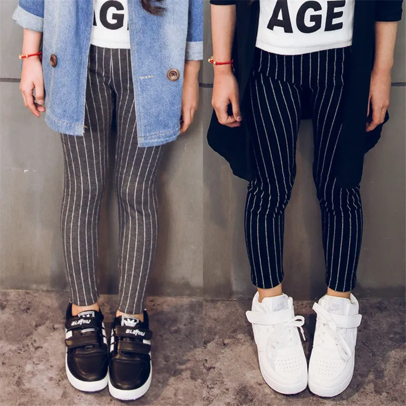 2019 Brand Primavara-Vara Fete Stripe Pantaloni de Bumbac pentru Copii Pantaloni Skinny Fete Verticale Jambiere Negru Full Lungime Pantaloni