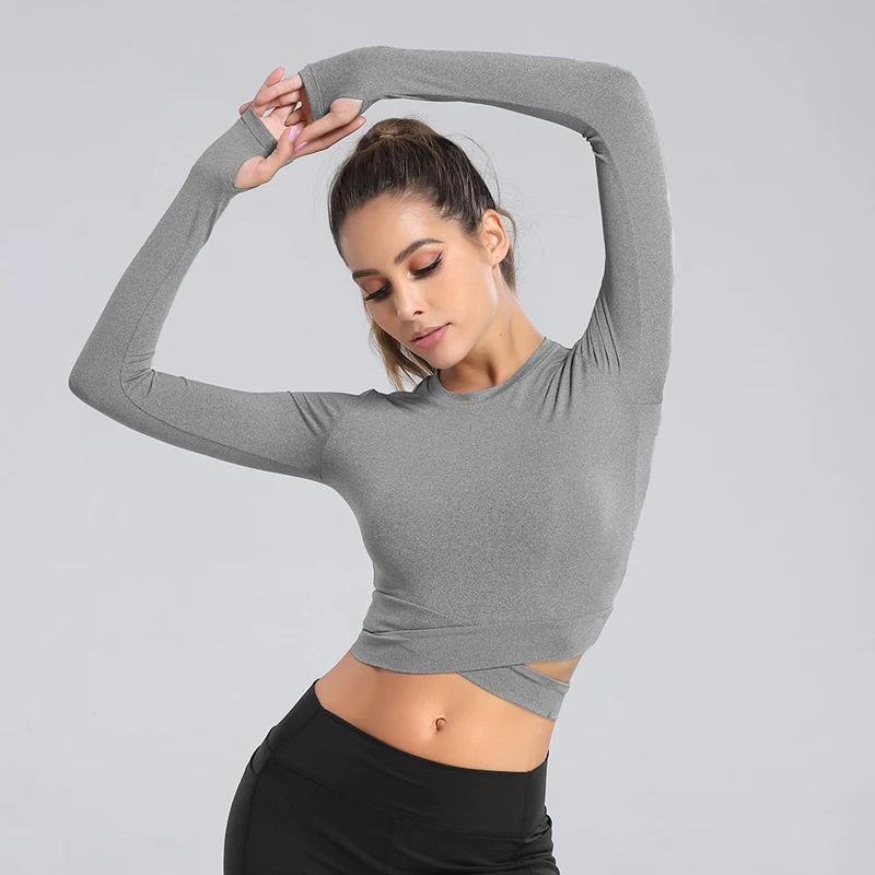 Femei cu Maneci Lungi de Funcționare Tricouri Sexy Expuse Buric Yoga tricouri Solid Tricouri Sport de Moda iute Uscat Sala de Fitness Culturilor Topuri