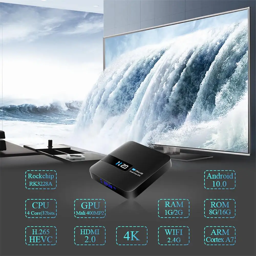 H20 Smart TV box 10 sistem de OPERARE Android 10.0 1G 8GB 4K Full HD 1080P Media Player, Set top box, Receptor TV suport 3D Youtube Facebook